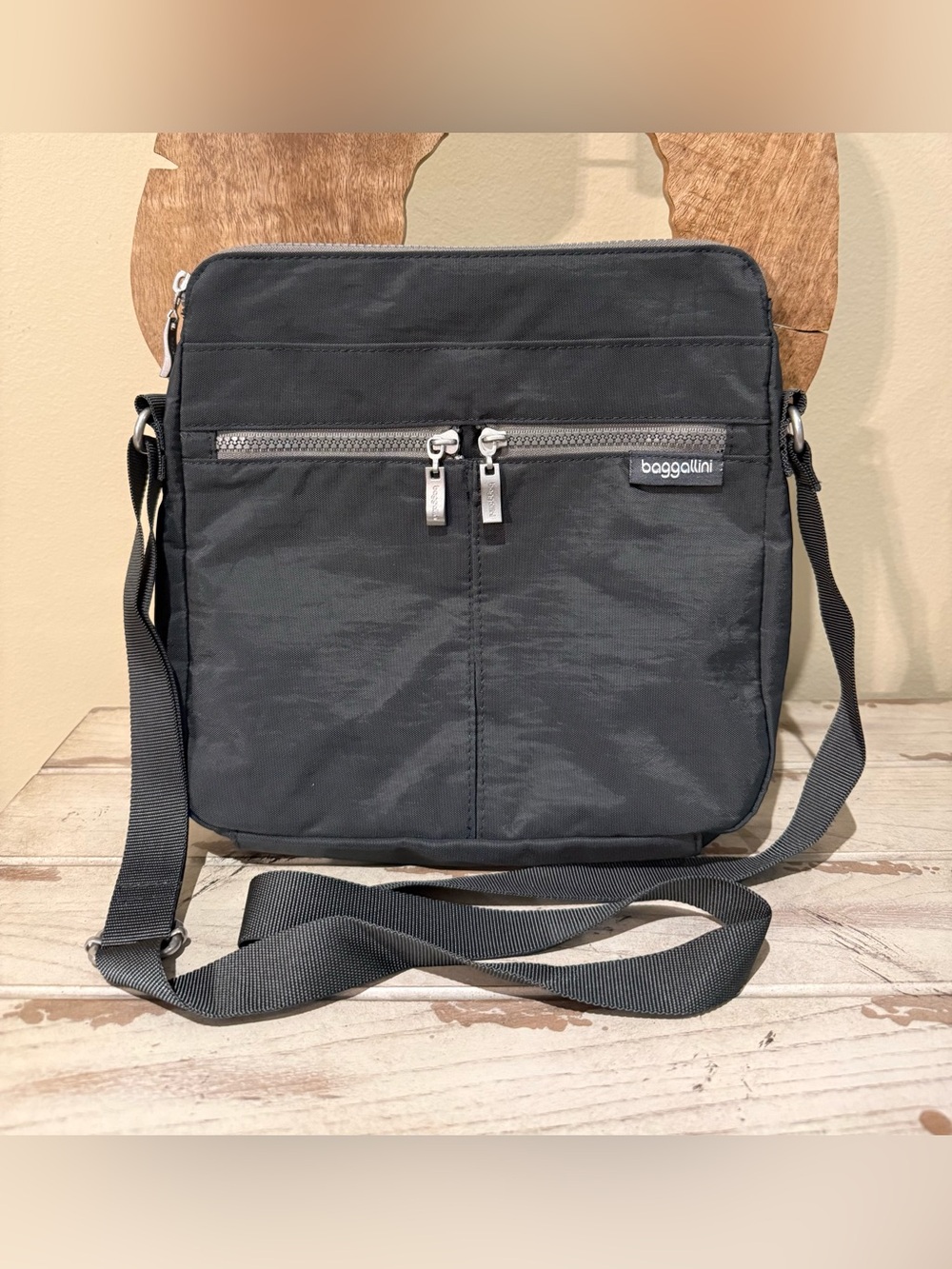 Baggallini Charcoal Gray Nylon Square Crossbody Travel Bag Organizer